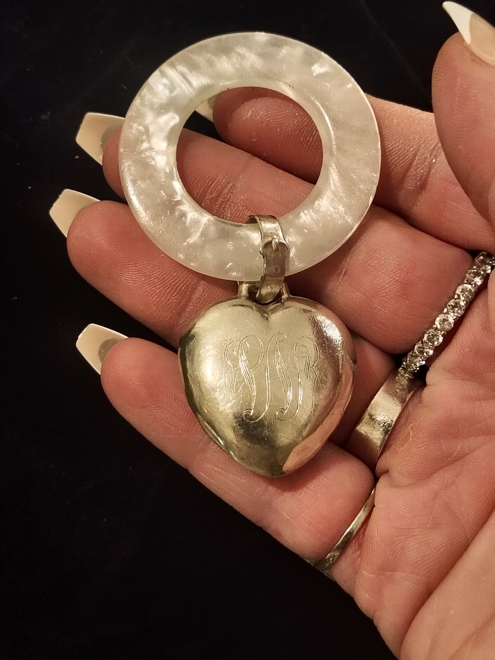 Vintage Webster Sterling Silver & Mother of Pearl Baby Teething Ring